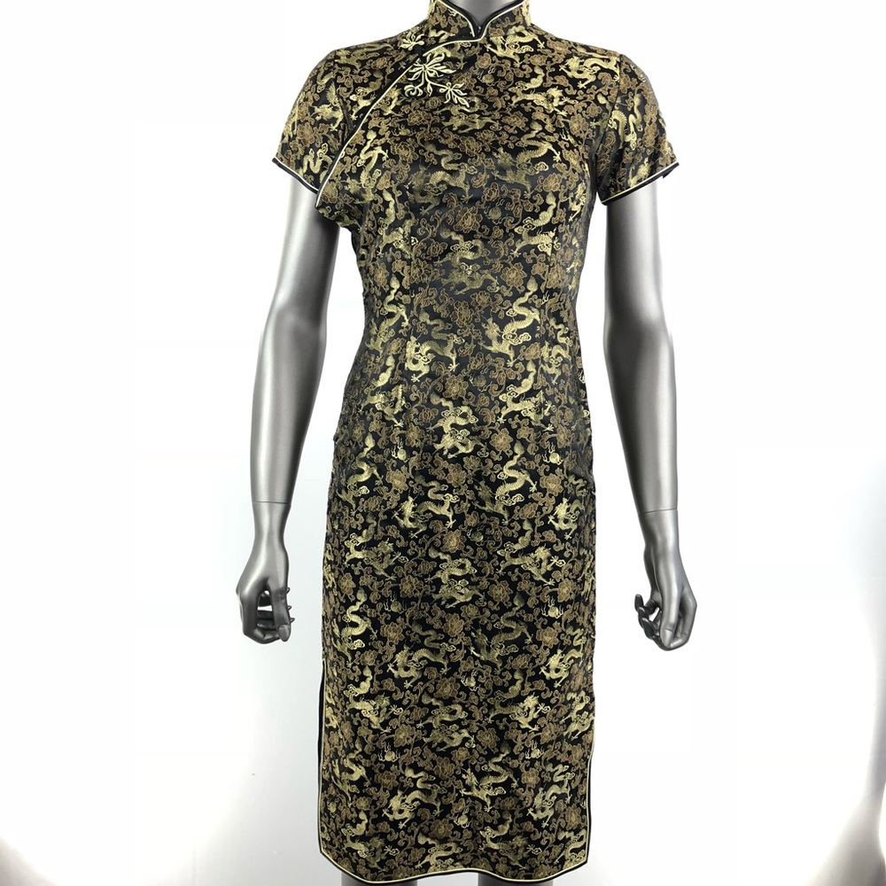 New High End Chinese Dress Size S Dragon Gold